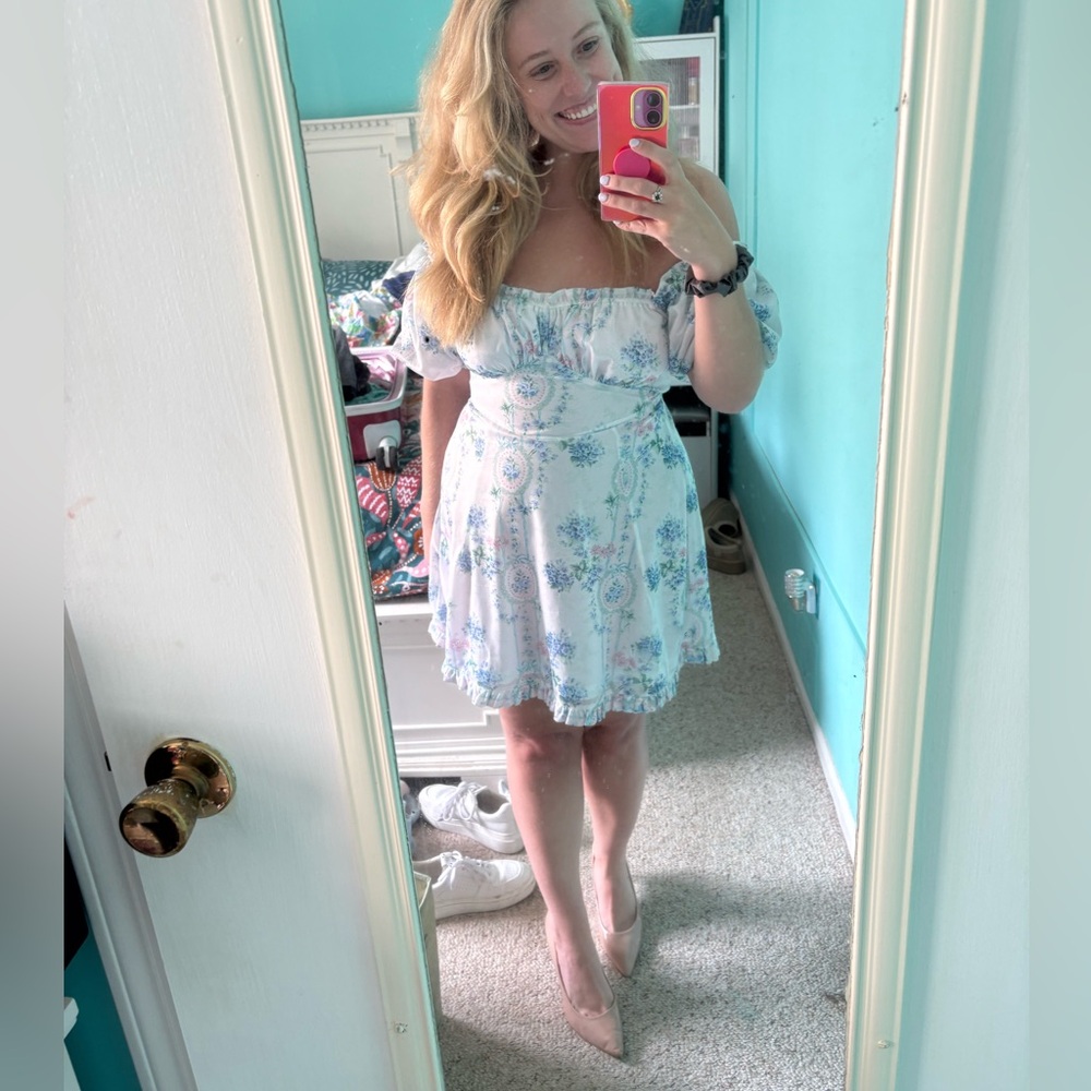 Selkie Floral Mini Dress in Pastel Blue and Pink